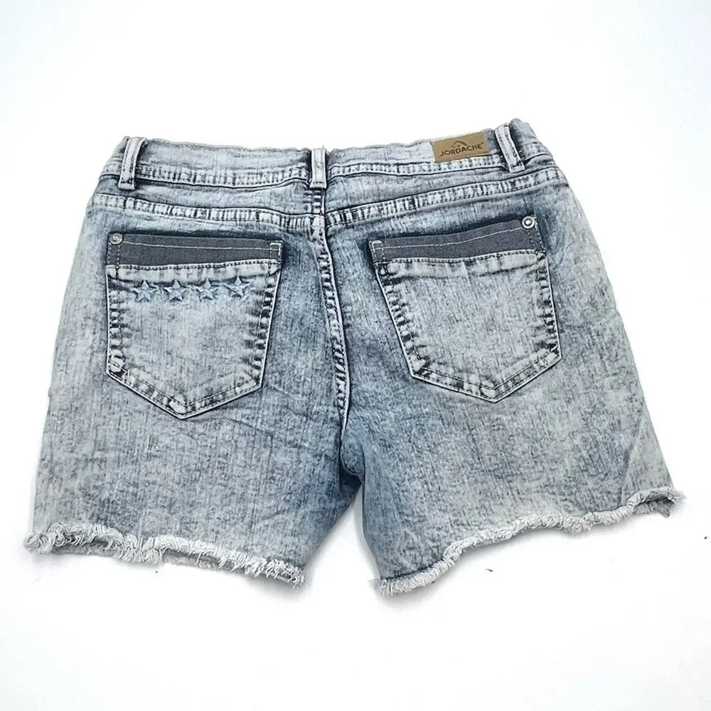 JORDACHE women's denim shorts details on sides embroidered stars SZ 14 (teens)